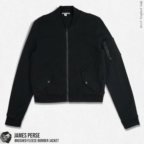 JAMES PERSE BRUSHED FLEECE BOMBER JACKET IN BLACK WOMEN’S SIZE 4 / XL COTTON - Picture 3 of 16